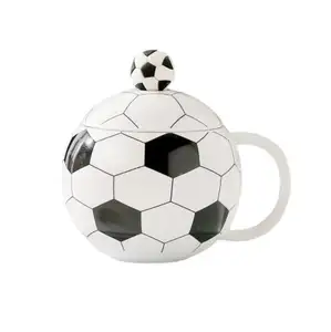 OEM Ceramic Football Shape Mug Pearlized Glaze Stoneware Football 3D Mug Handpainting Soccer Coffee Mug