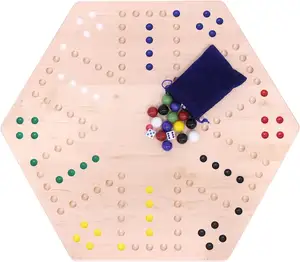 Wooden Marble Game Board Set - Large 24" Wide - Solid Maple Wood - Double-Sided - with Large 22mm Marbles and Dice Included