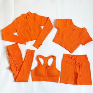Conjunto de Ropa Deportiva Activa para Mujer, 5 Piezas, Personalizada al por Mayor, sin Costuras, Acanalada, para Gimnasio, Yoga y Entrenamiento - Product Image 2