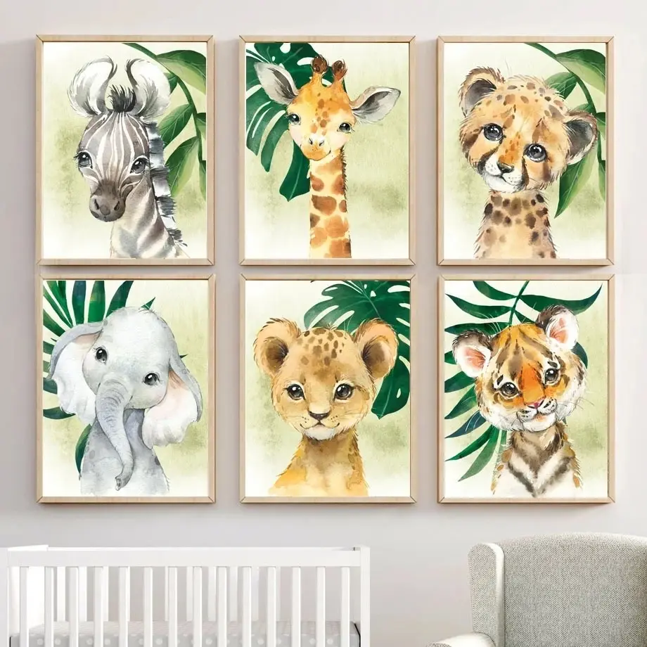 Yong Dier Paard Tijger Olifant Giraffe Muur Kunst Foto 'S En Posters Print Op Doek Olieverf Voor Kinderkamer Home Decor