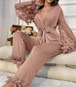 Sfy-y5108 Women's Casual <b>Suit</b> Elastic Waist Lace Thermal Elegant Front Logo Bedroom Comfortable Home Wear - Product Image 6