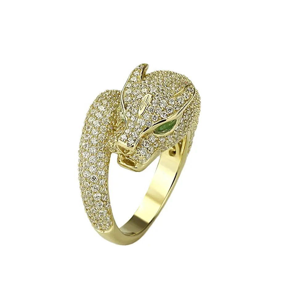 Animal Leopard Jewelry 18K Gold Plated 925 Silver Panther Ring Pave Cz Diamond Rings For Men And Women