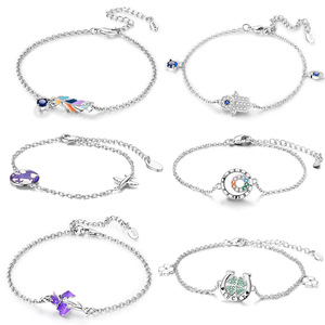 Pulsera de Plata <span class=keywords><strong>925</strong></span> con Moissanita, Diseño de Corona y Pluma Bohemia, Estilo Cristiano, Venta Caliente Transfronteriza - Product Image 1