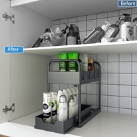 Schiebe schublade Badezimmer Küchen spüle Organizer mit 4 Haken 2 Griffe, Mehrzweck unter Schrank Regal, Bad Sammlung Korb