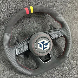 Volant personnalisé <span class=keywords><strong>S</strong></span> <span class=keywords><strong>Line</strong></span> en cuir semi-perforé et fibre de carbone pour <span class=keywords><strong>Audi</strong></span> A3 A4 B8.5 A5 A6 C7 C8 S3 S4 S5 B9 RS3 8V RS7 - Product Image 1