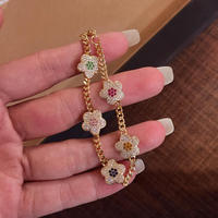 JINSEO Modisches Neues Design Fünf-Blumen-Zirkon-Charm-Armband 925 Sterling Silber 18K Vergoldet für Frauen Tägliches Tragen