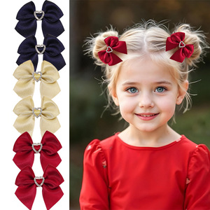 Rhinestone Heart Satin <b>Bow</b> Hair <b>Clips</b> Shiny Ribbon Barrettes For Girls Kids Party Hair Accessories - Product Image 1