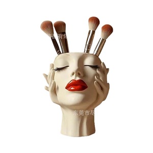Women Head Shape <b>Makeup</b> Brush Holder Resin Boho Cosmetic Organizer Storage <b>Box</b> For Beauty Tools - Product Image 4