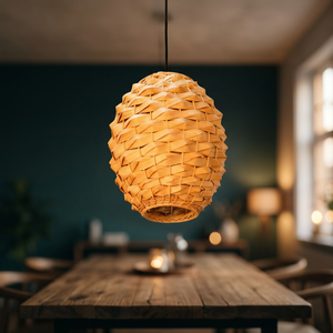 Luminaire suspendu en rotin tissé industriel de grande taille avec interrupteur, forme ovale E27 LED pour café - Product Image 2