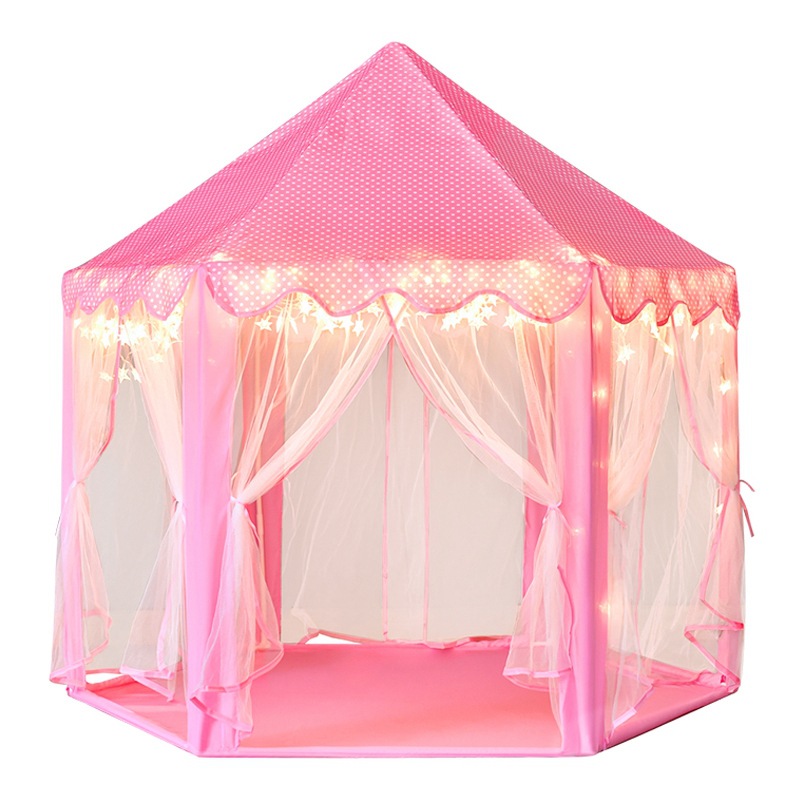 2023 Wholesale pink lovely playhouse portable foldable hexagon girls indoor play princess castle children's kids play tent house