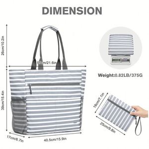 Ensemble de plage imperméable avec bracelet pour femme, sac fourre-tout rayé résistant au sable, multi-poches, fermeture éclair, pour la piscine, la natation, les croisières, les vacances - Product Image 4