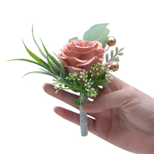 2023 bunga pernikahan Prom dekorasi pesta pengantin pengiring pengantin pria terbaik sutra buatan putih bunga mawar pergelangan tangan korsase - Product Image 6