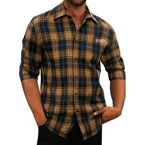 Camiseta a cuadros de manga larga con logotipo personalizado de alta calidad, camiseta informal de bloqueo de verano de algodón orgánico en blanco duradero y húmedo - Product Image 3