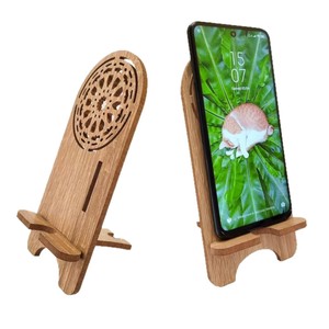Support de téléphone en bois 19 cm, support de bureau portable, couleur bois naturel, support pour tablette - Product Image 3