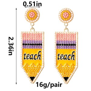 Boucles d'oreilles en perles de riz couleur bonbon TEACH tissé cadeau de fête des enseignants de remise des diplômes pour les femmes Uionen 1800 - Product Image 4