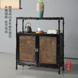 Lacquered Bamboo Entryway Cabinet With Woven Doors For Tea Storage Chinese Style Display Shelf - Product Image 2