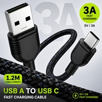 Câble USB A vers USB C OEM ODM 1,2 m 5V 3A Charge rapide Câble de données tressé en nylon noir Type C