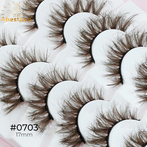 Abestyou 6 paires 17mm d'épaisseur ailé dramatique 5d moelleux cheveux humains <span class=keywords><strong>cils</strong></span> de vison forte bande <span class=keywords><strong>marron</strong></span> coloré vaporeux <span class=keywords><strong>faux</strong></span> <span class=keywords><strong>cils</strong></span> - Product Image 5