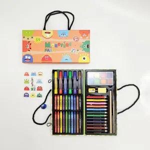 Set perlengkapan seni anak, Set peralatan seni anak-anak menggambar lukis pena warna krayon minyak Pastel papan