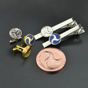 Wholesale Cheap Souvenir Gifts Custom Gold Sliver 3D Lapel Pin Badge Metal Cufflinks And Tie Pin Set