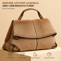 Sac Rabat Poil Animal en Cuir Véritable pour Femme Anse Croisé Purse avec Sangle Amovible pour Usage Quotidien