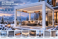 Gazebo extérieur en aluminium blanc avec chauffage et éclairage LED, gazebo permanent pour patio par temps froid