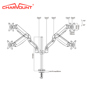 Supporto da Scrivania Charmount di Alta Qualità per Due <span class=keywords><strong>Monitor</strong></span> con Braccio <span class=keywords><strong>Doppio</strong></span>, Disponibile in Magazzino - Product Image 2