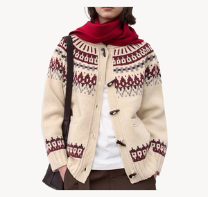 신상품 제조사 플러스 사이즈 필수 여성 크루넥 스웨터 카디건 자카드 패턴 홀리데이 캐시미어 가디건 스웨터 - Product Image 1