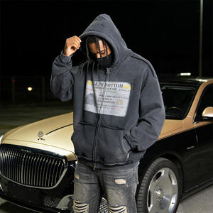 Sweat-shirt à capuche zippé en molleton bouclette personnalisé, style vintage délavé, coupe ample, avec <span class=keywords><strong>logo</strong></span> brodé, pour homme, streetwear, vente en gros - Product Image 1