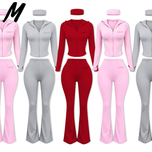 Ensemble de vêtements formels trois pièces pour femmes Milady, veste à capuche en nylon, débardeur style gilet avec trous pour les pouces, pantalon évasé, tenue de <span class=keywords><strong>fitness</strong></span> et de yoga - Product Image 2