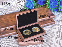 Boîte à cadeaux en bois de noyer noir pour collection de médailles commémoratives à double pièce rétro, boîte à badges pour pièces anciennes