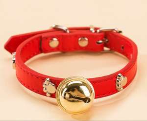 Qbellpet Neue Leder-Haustierhalsbänder Hübsches Katzenhalsband Luxuriöses Hundehalsband mit Geräuschreduzierender Verarbeitungsglocke - Product Image 6