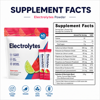 Poudre d'électrolytes en sachets individuels, sans sucre, végétalien, étiquette propre, OEM ODM, marque privée, saveur personnalisée, fournisseur d'usine, MOQ, riche en protéines