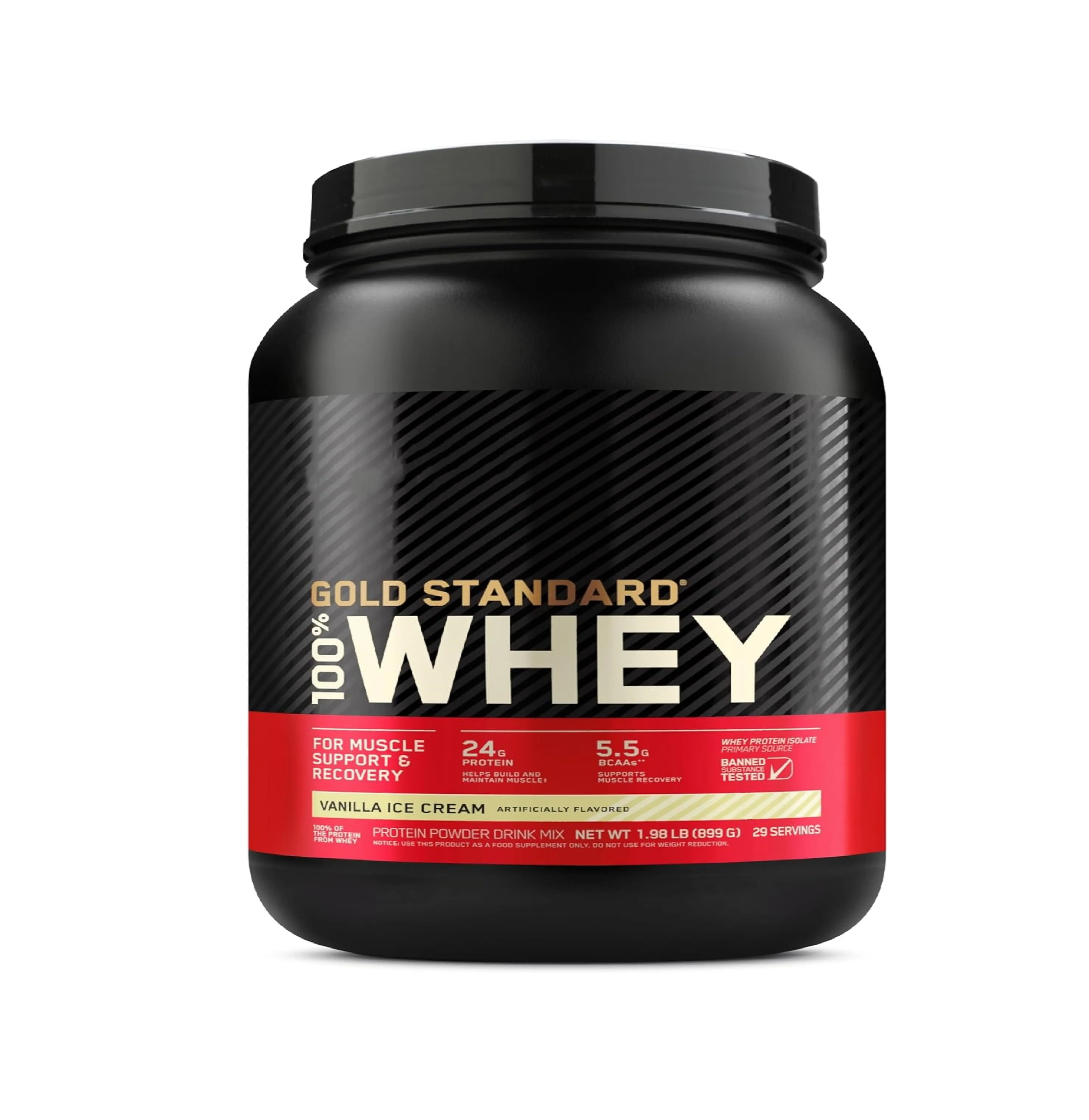 Dinh dưỡng tối ưu tiêu chuẩn vàng 100% bột Whey protein, kem vani, 2 pound (gói 1)