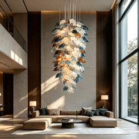 Lustre Moderne de Luxe en Verre Soufflé en Forme de Feuille, Grand Luminaire Suspendu pour Villa à Plafond Haut et Escalier, Vente en Gros OEM ODM
