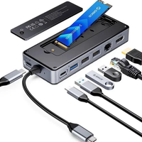 Hub USB-C 10-en-1 en alliage d'aluminium avec boîtier SSD M.2, 10 Gbit/s, 4K 60Hz, prise en charge des cartes SD 2.0, Ethernet Gigabit, PD 100W – En stock