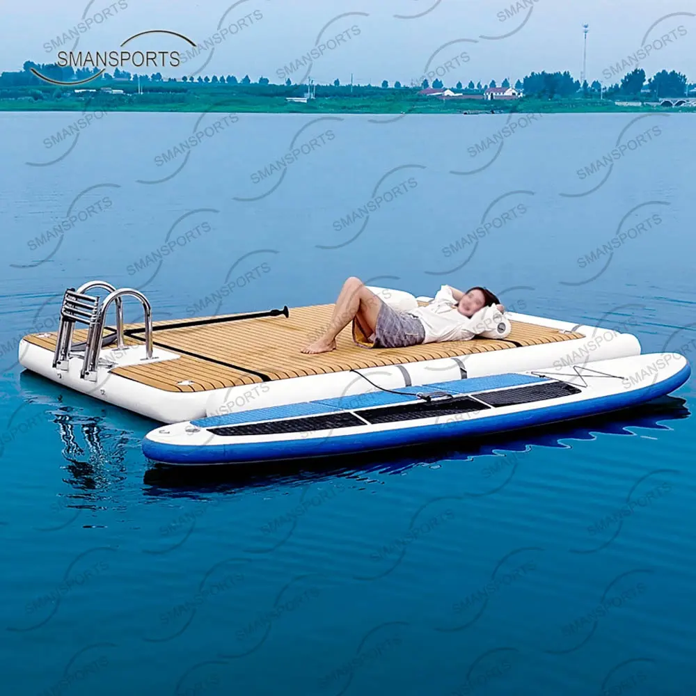 Aufblasbare see schwimm freizeit land teak plattform für yacht und boot PVC ponton