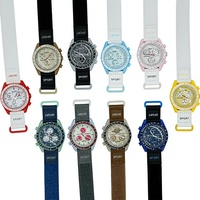 Vente en gros d'usine, montre à quartz unisexe sport Planet Moon avec bracelet en PU de différentes couleurs et fermeture Velcro