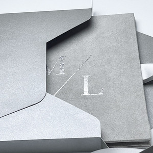 Caja rígida gris para invitaciones de boda, cinta, soporte para invitaciones de papel, embalaje de regalo personalizado - Product Image 3