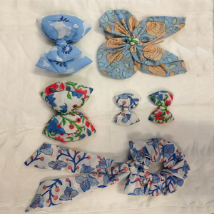Beautiful Floral Cotton Hair Styling Set for Girls <b>Bow</b> <b>Clips</b> Scrunchie Long Ribbon Daily Wear Party Handmade Gift Accessories - Product Image 1