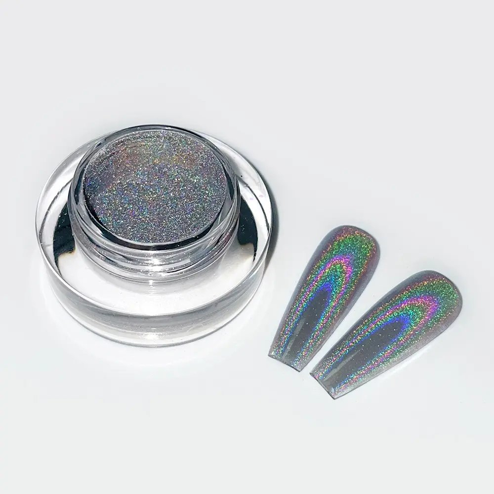 HNDO China fábrica gran oferta láser holográfico uñas brillo Arco Iris pigmento cromo uñas polvo espejo polvo brillante uñas brillo