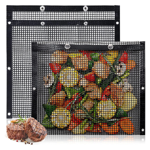 Rotisserie <b>Mesh</b> Bags Use <b>for</b> <b>Grill</b> Bag 2023 Non-stick Bbq <b>Mesh</b> Reusable BBQ Black Color 22*27CM Black or Gold OPP Bag+custom Box - Product Image 3