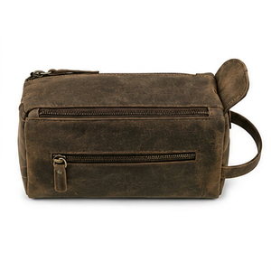 Gravs Premium Genuine Leather Vintage Travel <b>Bag</b> Zipper Hanging Logo Large Capacity Eco-Friendly Soft Handle Dopp <b>Kit</b> Cosmetic - Product Image 1