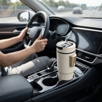 Tasse chauffante portable 12V/24V pour voiture, bouilloire électrique avec 6 niveaux de température et contrôle tactile pour café et thé en voyage