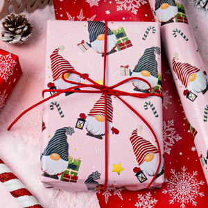 Reversible Christmas Wrapping Paper Roll-17 Inch X 33 Feet - Red Snowflake,Metallic Foil Red and Blue Gnome,<b>Candy</b> <b>Canes</b> - Product Image 2