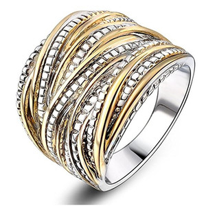 Anello Cocktail B1400 in Acciaio Inossidabile Placcato Oro 18K, Design Geometrico Unisex, Anelli alla Moda per Feste - Product Image 1