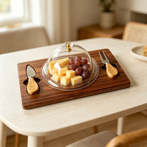 Bamboo Cheese <b>Board</b> Set With Lid And <b>Tools</b> For Serving And Storage - Product Image 3
