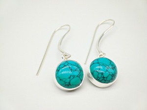 Boucles d'oreilles pendantes élégantes en turquoise naturelle faites à la main, en argent sterling 925, pierre bleu-vert, pour femmes, vente en gros - Product Image 3