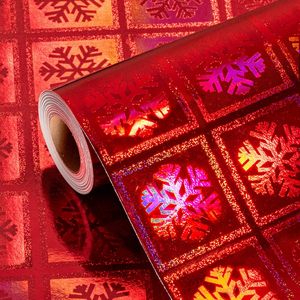 Burymento Christmas Wrapping <b>Paper</b> Holographic Red Snowflake 17 In X 32.8 Ft Metallized Gift <b>Wrap</b> Single Side - Product Image 1