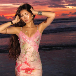 Floral Print Knit Slip Dress <b>Spaghetti</b> <b>Strap</b> Midi Dress Women Summer Vacation Casual Slim Fit Lightweight Sundress - Product Image 3